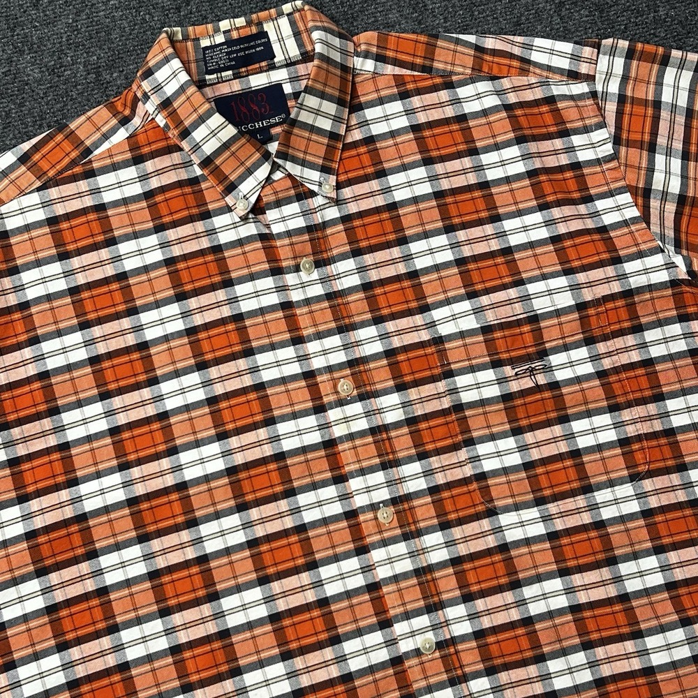 Lucchese Shirt Mens Large Orange White Plaid 1883 Short Sleeve Button Up Western